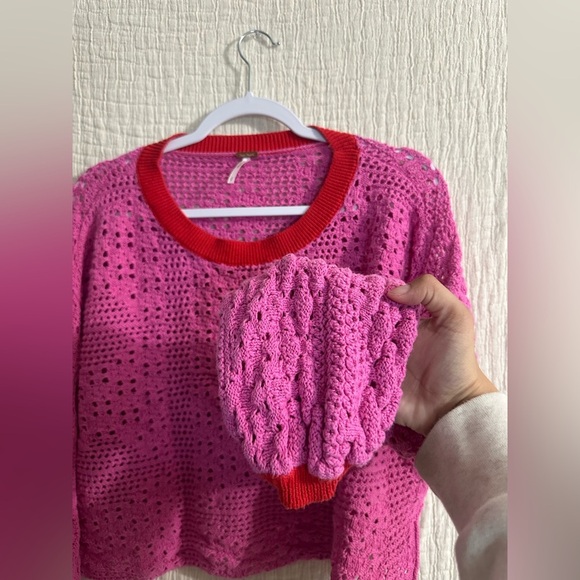 Free People Home Run Sweater Bright Pink Sz small - Picture 4 of 6